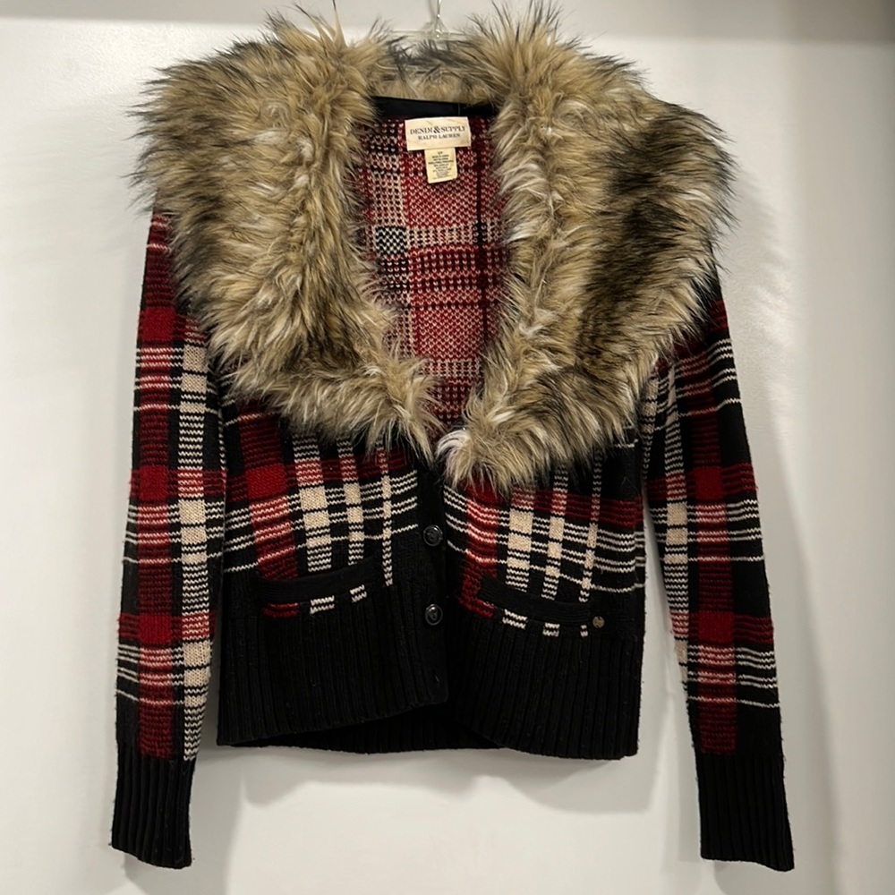 Denim& Supply Ralph Lauren sweater cardigan with fur collar
